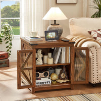 Wood 3-piece coffee table set with open shelving and cabinet-style storage below
