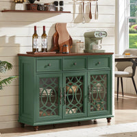 Green farmhouse sideboard buffet cabinet with 3 cabinet doors and 3 drawer fronts