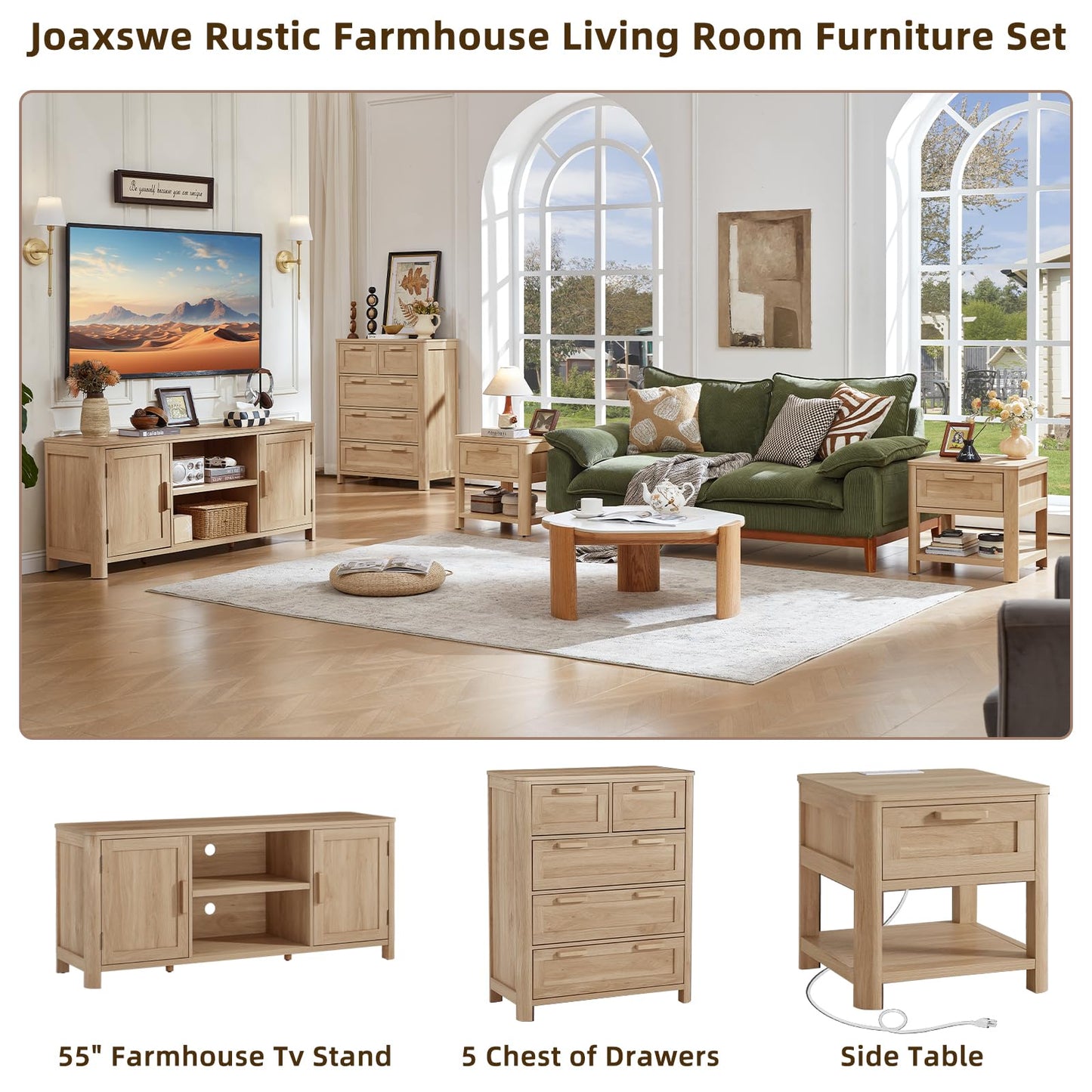 Joaxswe Farmhouse 55" Tv Stand Up for 65 in TV,Tv Consoles for Living Room | Adjustable Shelves Entertainment Center, 2 Door Storage, Rustic Wooden Veneer, Media Console Cabinet for TVs