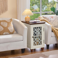 Narrow Side Table with Charging Station, Night Stand with Glass Door, Bedside End Tables with Adjustable Shelf Storage Cabinet,Wood Nightstand for Small Spaces Living Room Bedroom