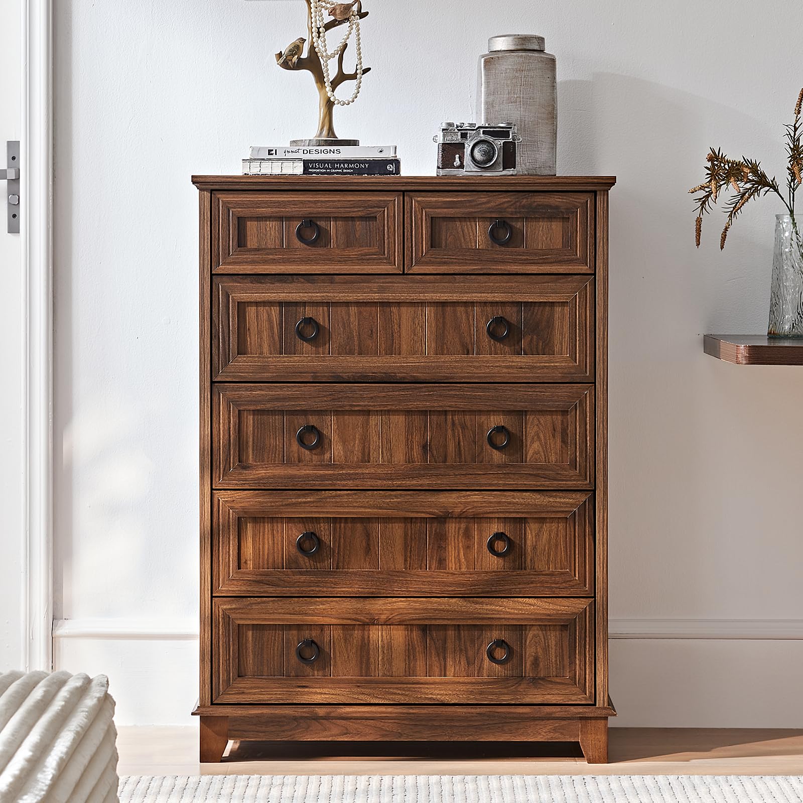 18" Farmhouse Night Stand with Charging Station, 2 Drawers End Table Dresser for Bedroom, Blue Wooden Nightstand, Bed Side Table with Open Shelf, Bedside Cabinet for Living Room, Closet