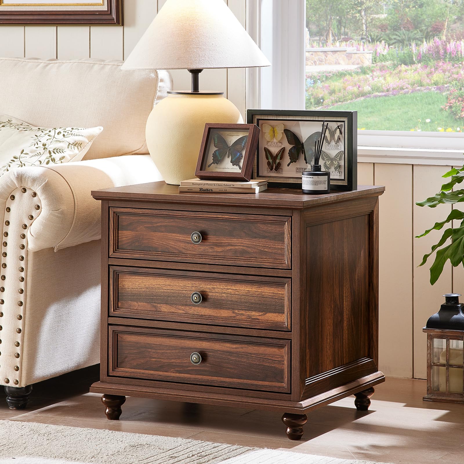 Farmhouse 5 Drawer Dresser for Bedroom, 45" Tall Rustic Chests of Drawers w/ 4 Solid Wood Feet, Mid Century Modern Wooden Closet Storage Dressers Organizer for Living Room, Hallway, Navy Blue