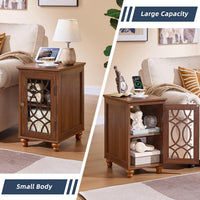 Narrow Side Table with Charging Station, Night Stand with Glass Door, Bedside End Tables with Adjustable Shelf Storage Cabinet,Wood Nightstand for Small Spaces Living Room Bedroom