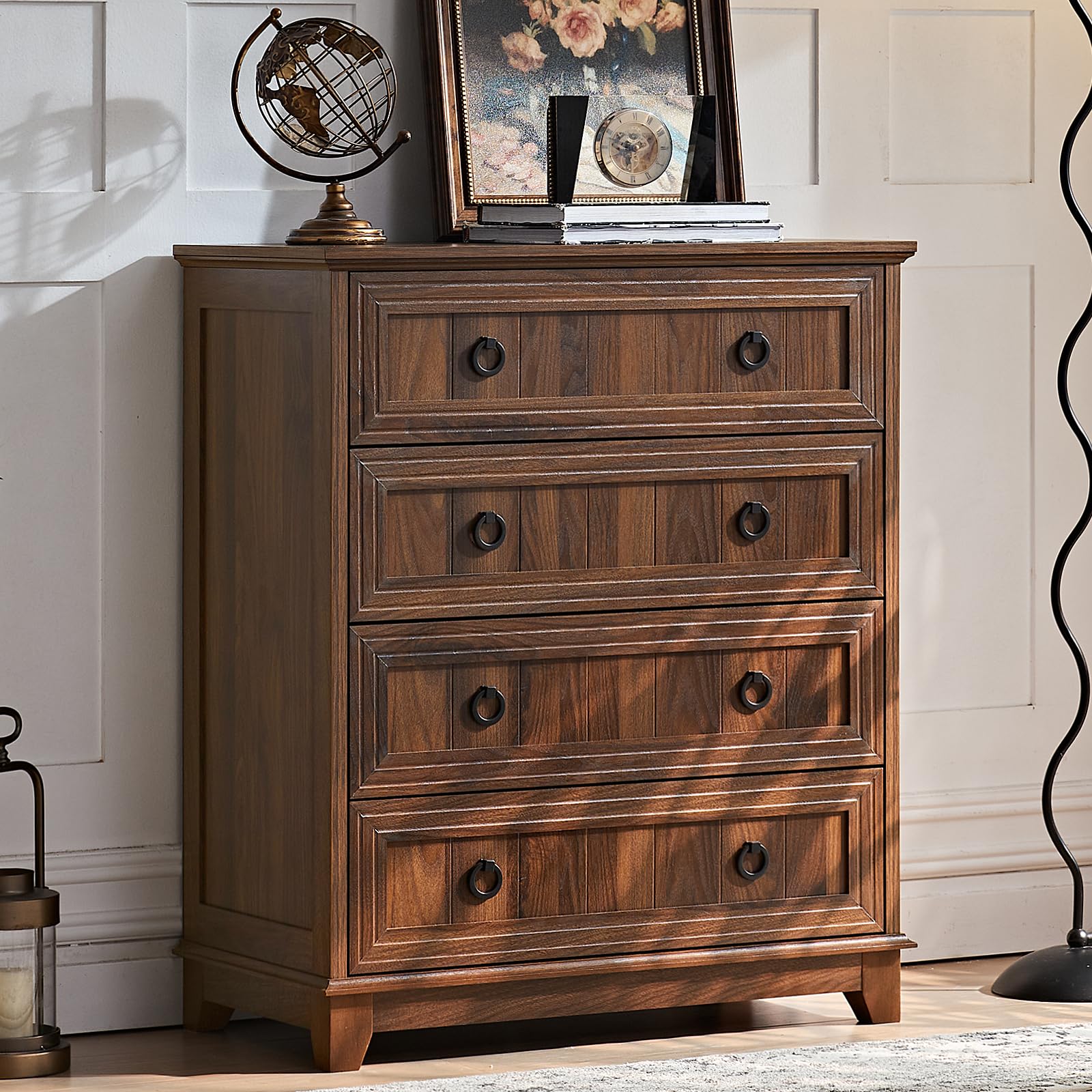 18" Farmhouse Night Stand with Charging Station, 2 Drawers End Table Dresser for Bedroom, Blue Wooden Nightstand, Bed Side Table with Open Shelf, Bedside Cabinet for Living Room, Closet