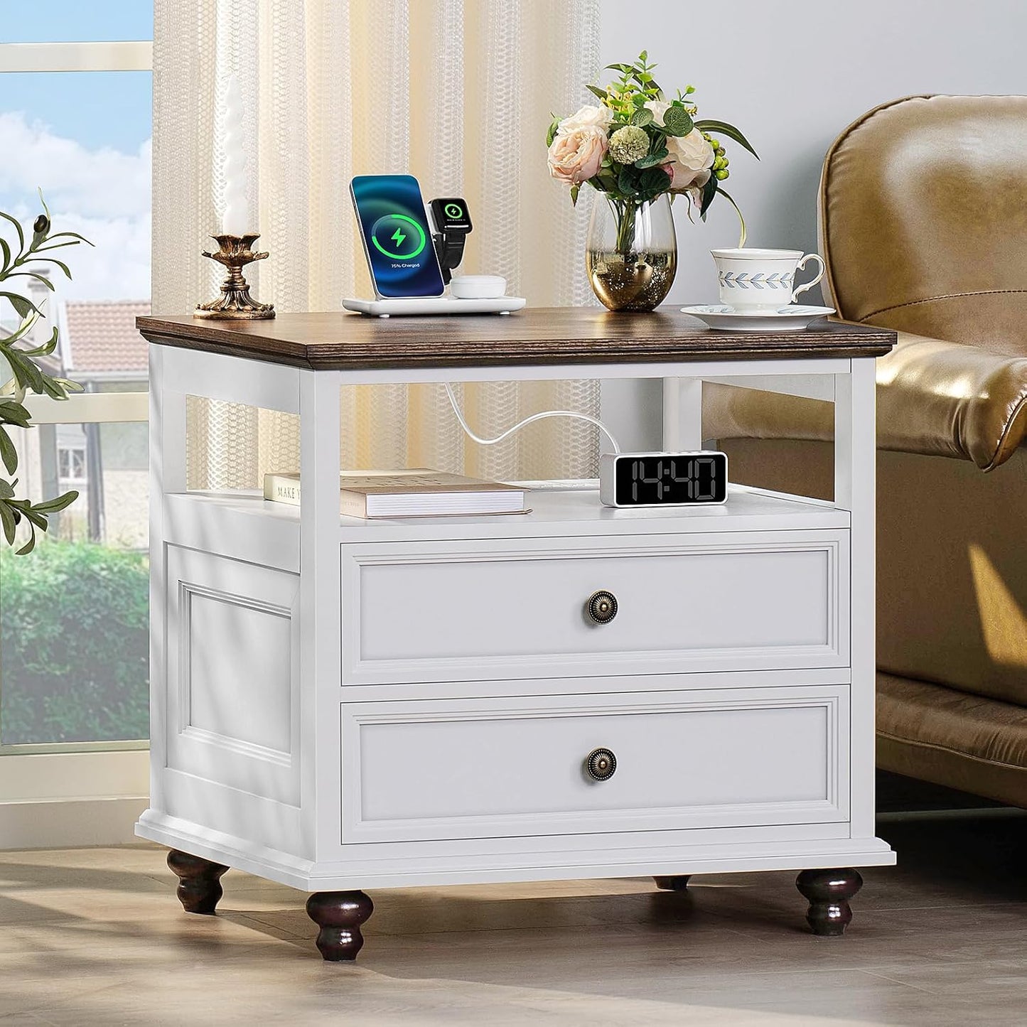 Joaxswe Farmhouse Dresser and Nightstand Sets 3 Piece, Nightstands Set of 2 and 7 Drawers Dresser for Bedroom, 54" Wide and 24" Inch Night Stand Set for Bedroom, Living Room, Hallway
