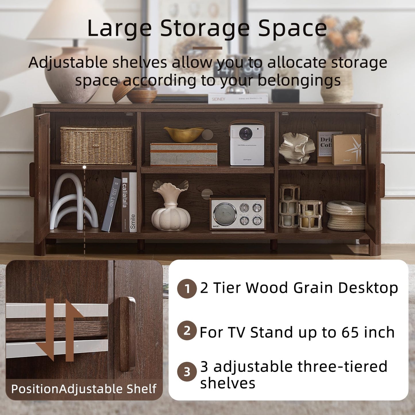 Joaxswe Farmhouse 55" Tv Stand Up for 65 in TV,Tv Consoles for Living Room | Adjustable Shelves Entertainment Center, 2 Door Storage, Rustic Wooden Veneer, Media Console Cabinet for TVs