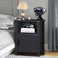 Joaxswe 18-Inch Nightstand with Charging Station and Fluted Door,Dark Blue | 18-inch bedside table with AC and USB charging, open storage and a magnetic fluted door for bedroom essentials