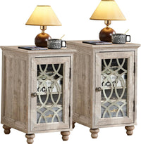 Narrow Side Table with Charging Station, Night Stand with Glass Door, Bedside End Tables with Adjustable Shelf Storage Cabinet,Wood Nightstand for Small Spaces Living Room Bedroom