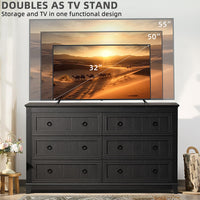 Farmhouse storage dresser with 6 drawers and a flat top for TV placement
