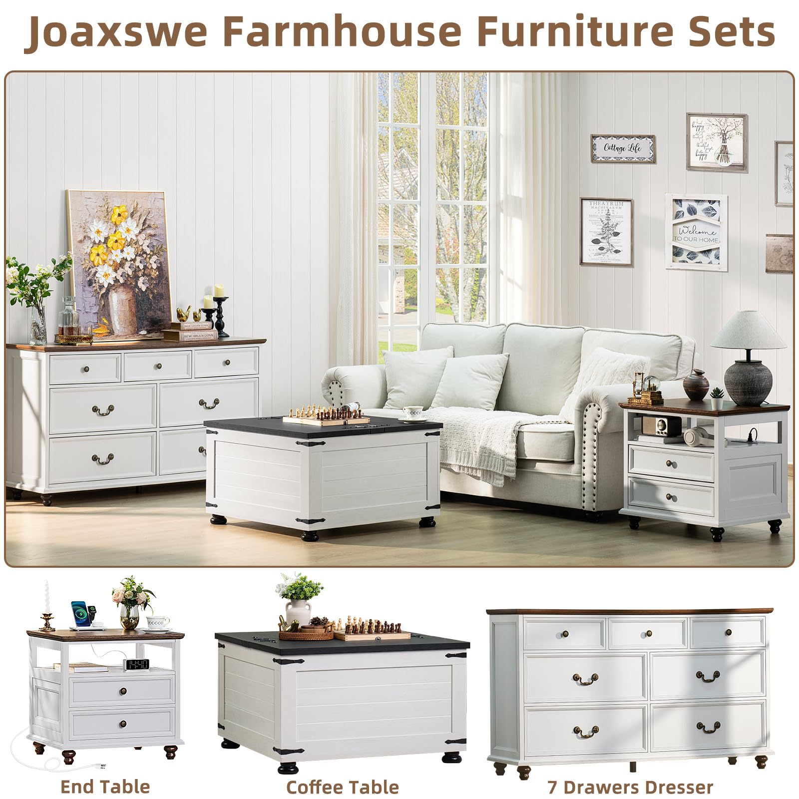 White square coffee table with hinged lift top and hidden storage base