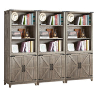Joaxswe 70in Tall Bookshelf 5 Tier Bookcase with Barn Doors and Adjustable Shelves, Blue Farmhouse Book Shelf with Storage Cabinet, Wood Freestanding Display Bookshelves for Bedroom, Living Room