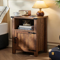 Joaxswe 18-Inch Nightstand with Charging Station and Fluted Door,Dark Blue | 18-inch bedside table with AC and USB charging, open storage and a magnetic fluted door for bedroom essentials
