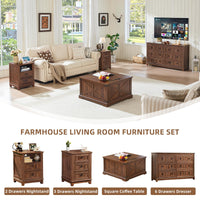 Brown walnut lift-top square coffee table with hidden storage in living room
