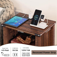 Joaxswe 18-Inch Nightstand with Charging Station and Fluted Door,Dark Blue | 18-inch bedside table with AC and USB charging, open storage and a magnetic fluted door for bedroom essentials