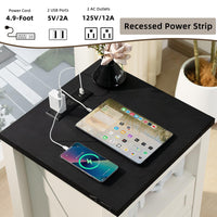 White nightstand with built-in power strip, USB ports, and AC outlets on top