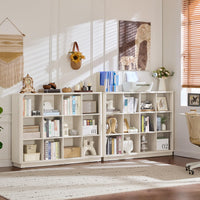 Light wood horizontal cube storage book shelf with open cubbies and flat base