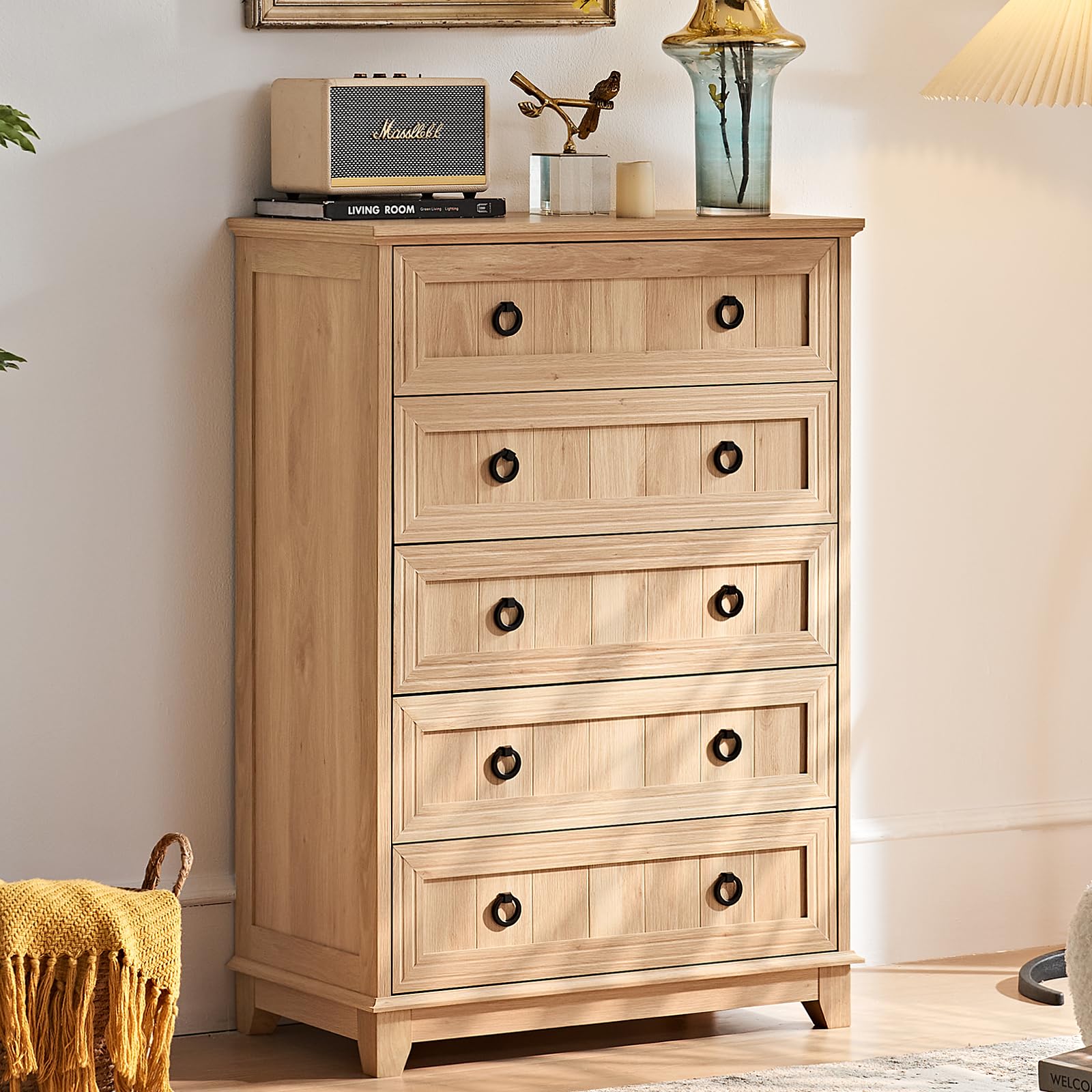 18" Farmhouse Night Stand with Charging Station, 2 Drawers End Table Dresser for Bedroom, Blue Wooden Nightstand, Bed Side Table with Open Shelf, Bedside Cabinet for Living Room, Closet