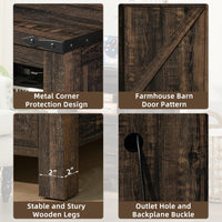 Farmhouse-style nightstand with metal corner protection and barn-door style side panel