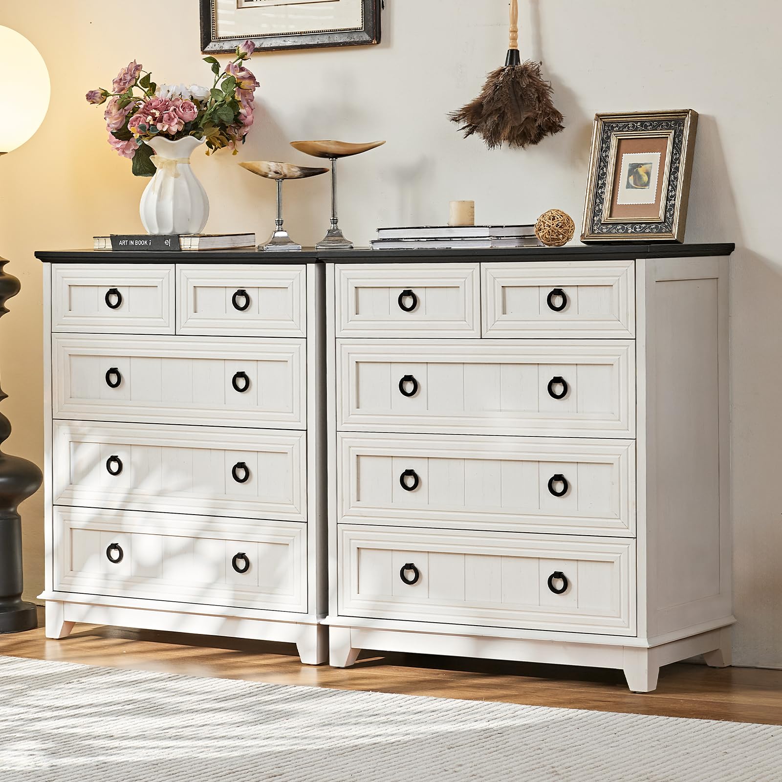 18" Farmhouse Night Stand with Charging Station, 2 Drawers End Table Dresser for Bedroom, Blue Wooden Nightstand, Bed Side Table with Open Shelf, Bedside Cabinet for Living Room, Closet