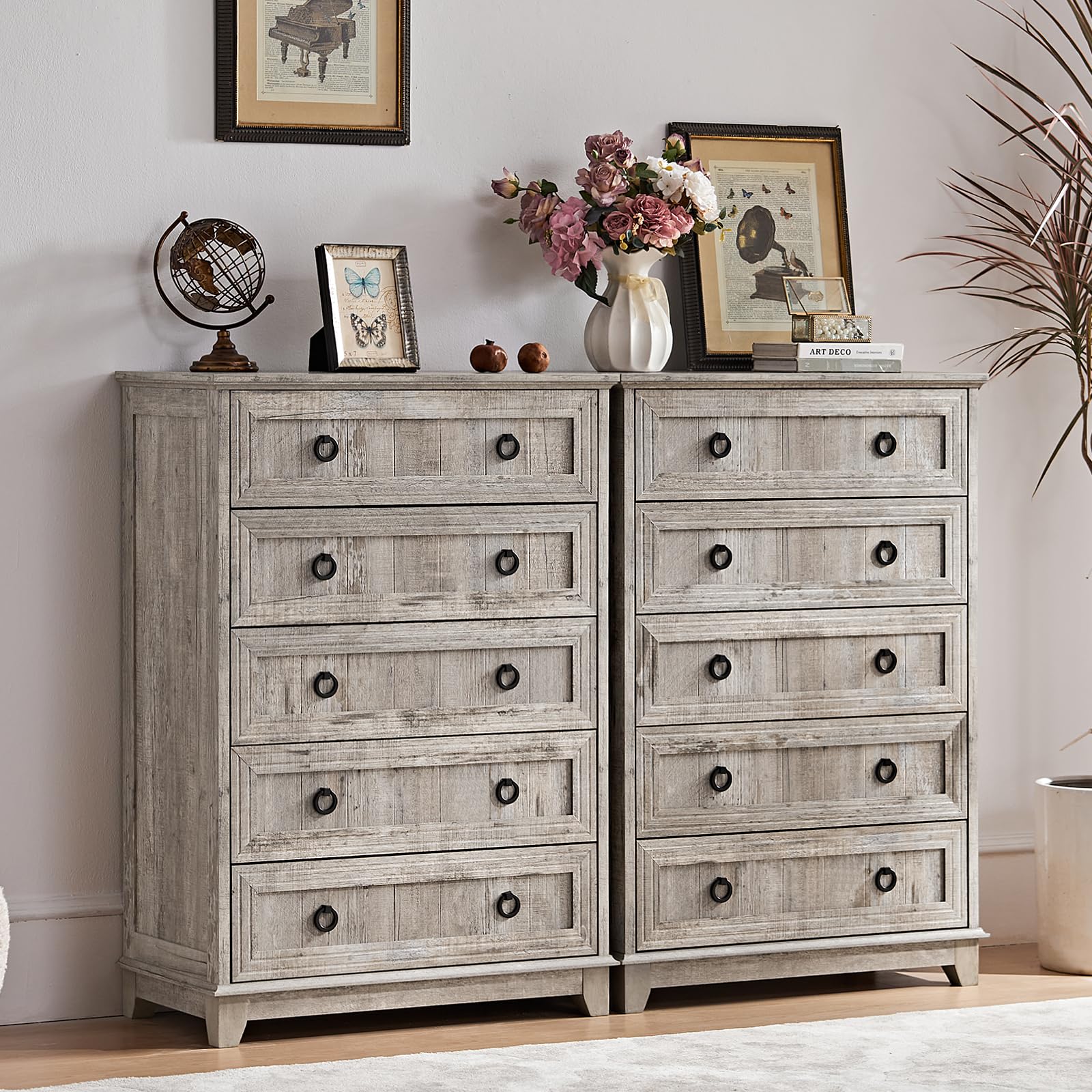 18" Farmhouse Night Stand with Charging Station, 2 Drawers End Table Dresser for Bedroom, Blue Wooden Nightstand, Bed Side Table with Open Shelf, Bedside Cabinet for Living Room, Closet