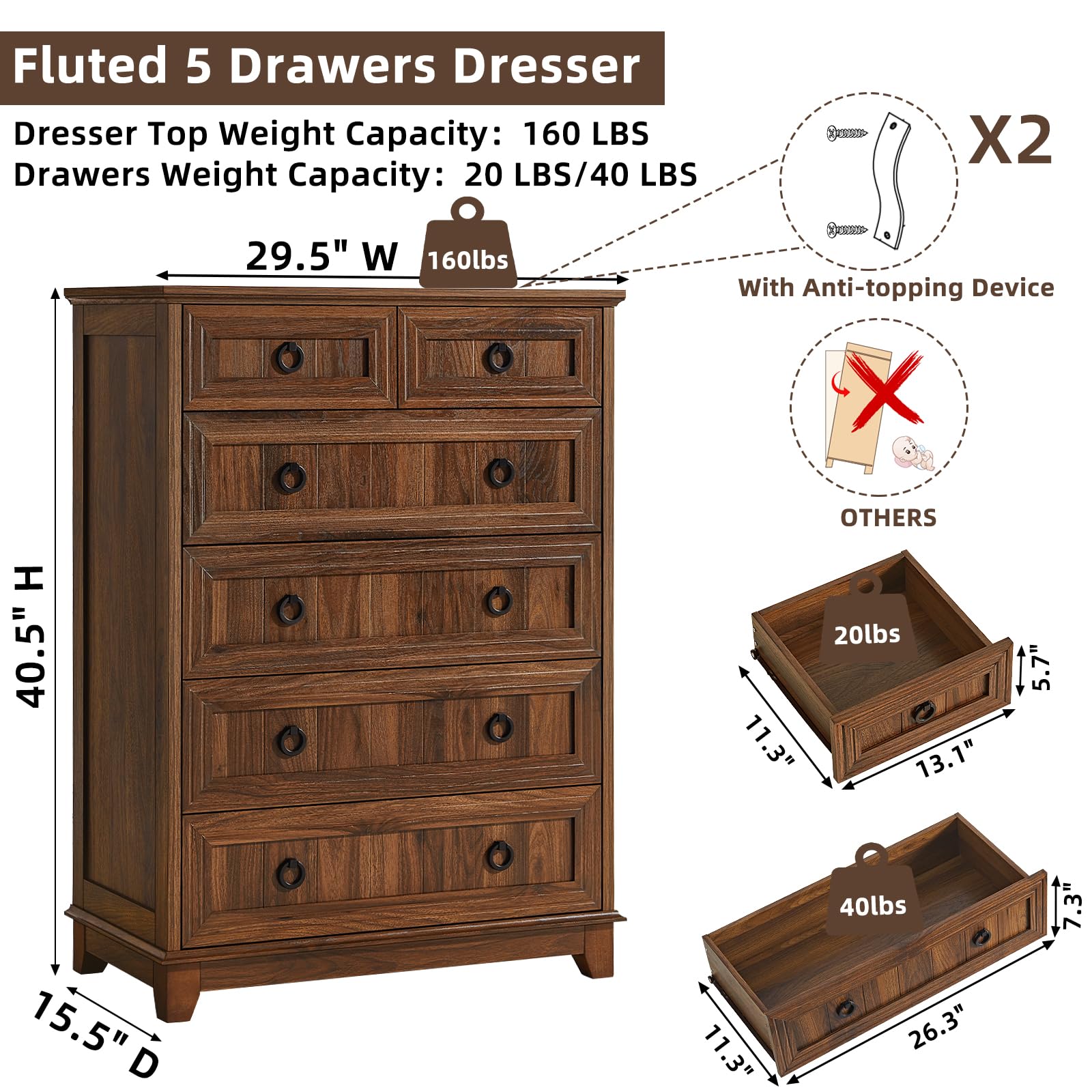 18" Farmhouse Night Stand with Charging Station, 2 Drawers End Table Dresser for Bedroom, Blue Wooden Nightstand, Bed Side Table with Open Shelf, Bedside Cabinet for Living Room, Closet