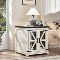 White end table with lift-top opening and X-style support frame