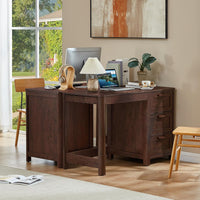 Dark walnut executive desk with cabinet doors and three drawers beneath