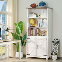 Joaxswe 70in Tall Bookshelf 5 Tier Bookcase with Barn Doors and Adjustable Shelves, Blue Farmhouse Book Shelf with Storage Cabinet, Wood Freestanding Display Bookshelves for Bedroom, Living Room