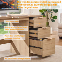 Wood executive desk with fluted drawer cabinet and two small drawers plus one large drawer