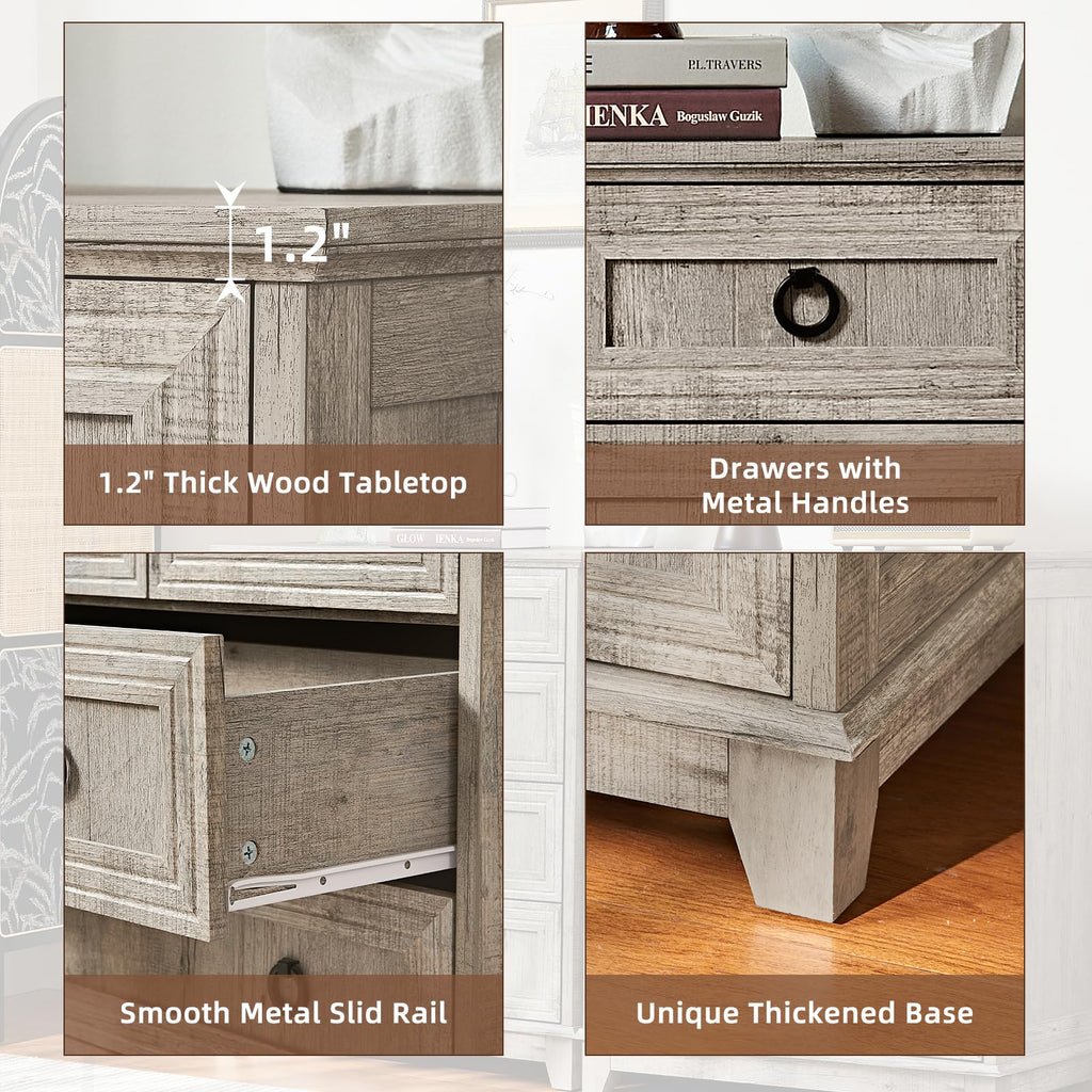 18" Farmhouse Night Stand with Charging Station, 2 Drawers End Table Dresser for Bedroom, Blue Wooden Nightstand, Bed Side Table with Open Shelf, Bedside Cabinet for Living Room, Closet