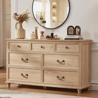 Joaxswe Farmhouse Dresser and Nightstand Sets 3 Piece, Nightstands Set of 2 and 7 Drawers Dresser for Bedroom, 54" Wide and 24" Inch Night Stand Set for Bedroom, Living Room, Hallway