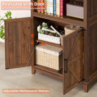 Joaxswe 70in Tall Bookshelf 5 Tier Bookcase with Barn Doors and Adjustable Shelves, Blue Farmhouse Book Shelf with Storage Cabinet, Wood Freestanding Display Bookshelves for Bedroom, Living Room