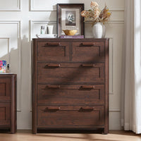 Walnut farmhouse 5-drawer dresser with two top drawers and three deep drawers