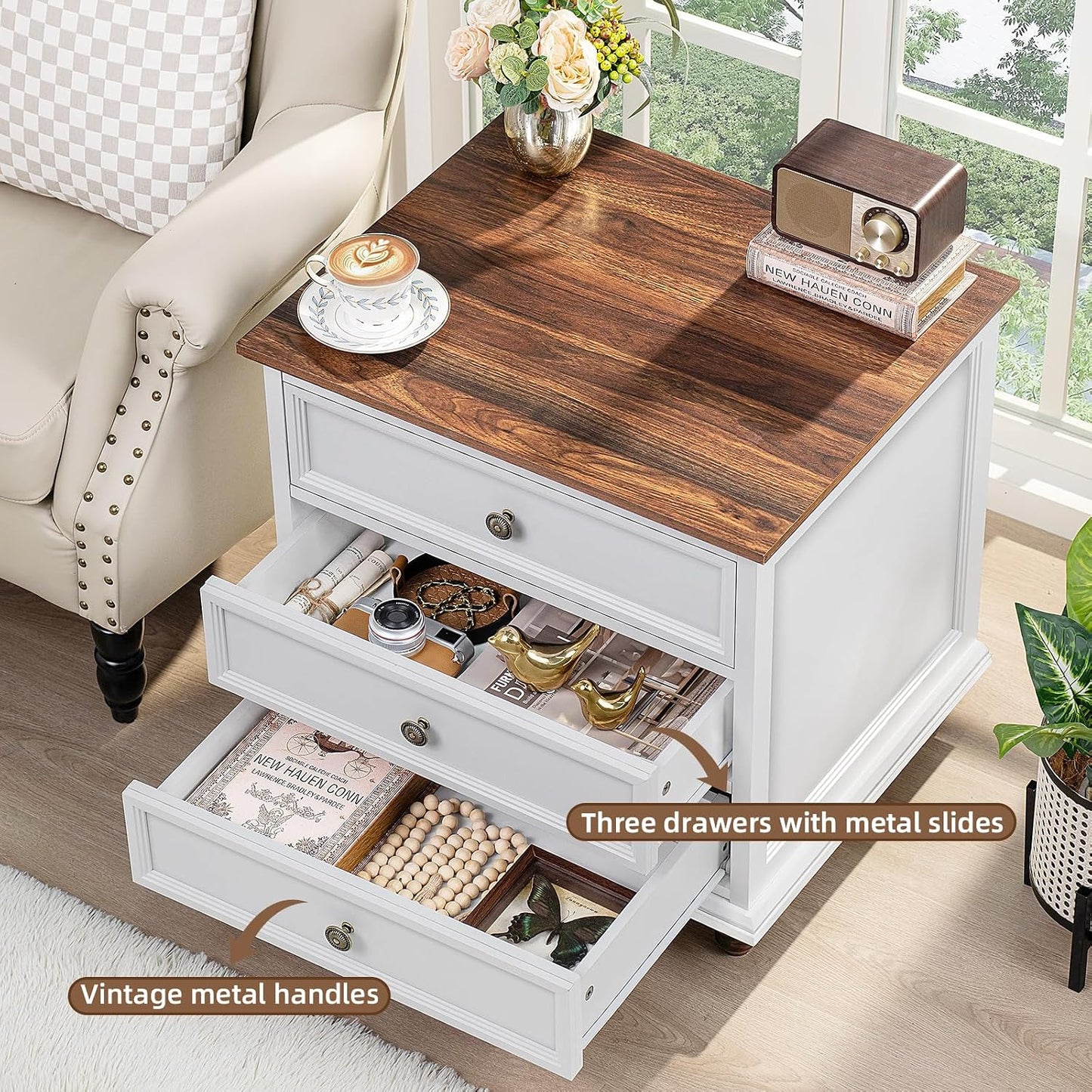Joaxswe Farmhouse Dresser and Nightstand Sets 3 Piece, Nightstands Set of 2 and 7 Drawers Dresser for Bedroom, 54" Wide and 24" Inch Night Stand Set for Bedroom, Living Room, Hallway