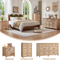 Joaxswe Farmhouse Dresser and Nightstand Sets 3 Piece, Nightstands Set of 2 and 7 Drawers Dresser for Bedroom, 54" Wide and 24" Inch Night Stand Set for Bedroom, Living Room, Hallway