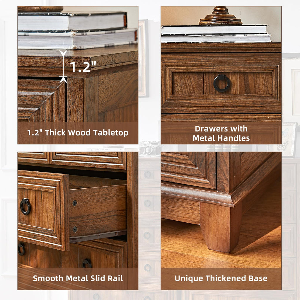 18" Farmhouse Night Stand with Charging Station, 2 Drawers End Table Dresser for Bedroom, Blue Wooden Nightstand, Bed Side Table with Open Shelf, Bedside Cabinet for Living Room, Closet