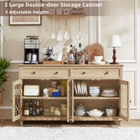 Light wood farmhouse sideboard buffet cabinet with two doors, open storage and adjustable shelf