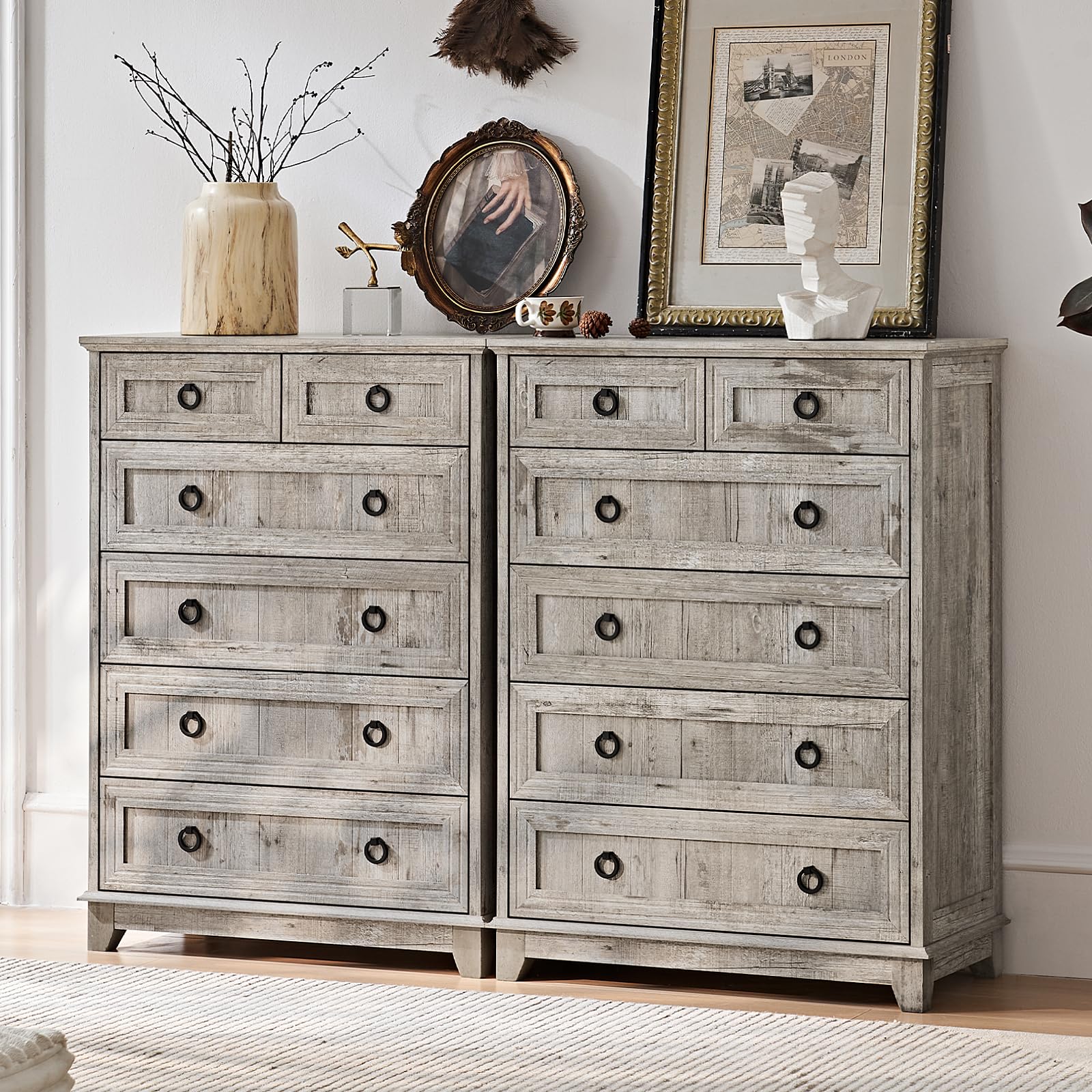 18" Farmhouse Night Stand with Charging Station, 2 Drawers End Table Dresser for Bedroom, Blue Wooden Nightstand, Bed Side Table with Open Shelf, Bedside Cabinet for Living Room, Closet