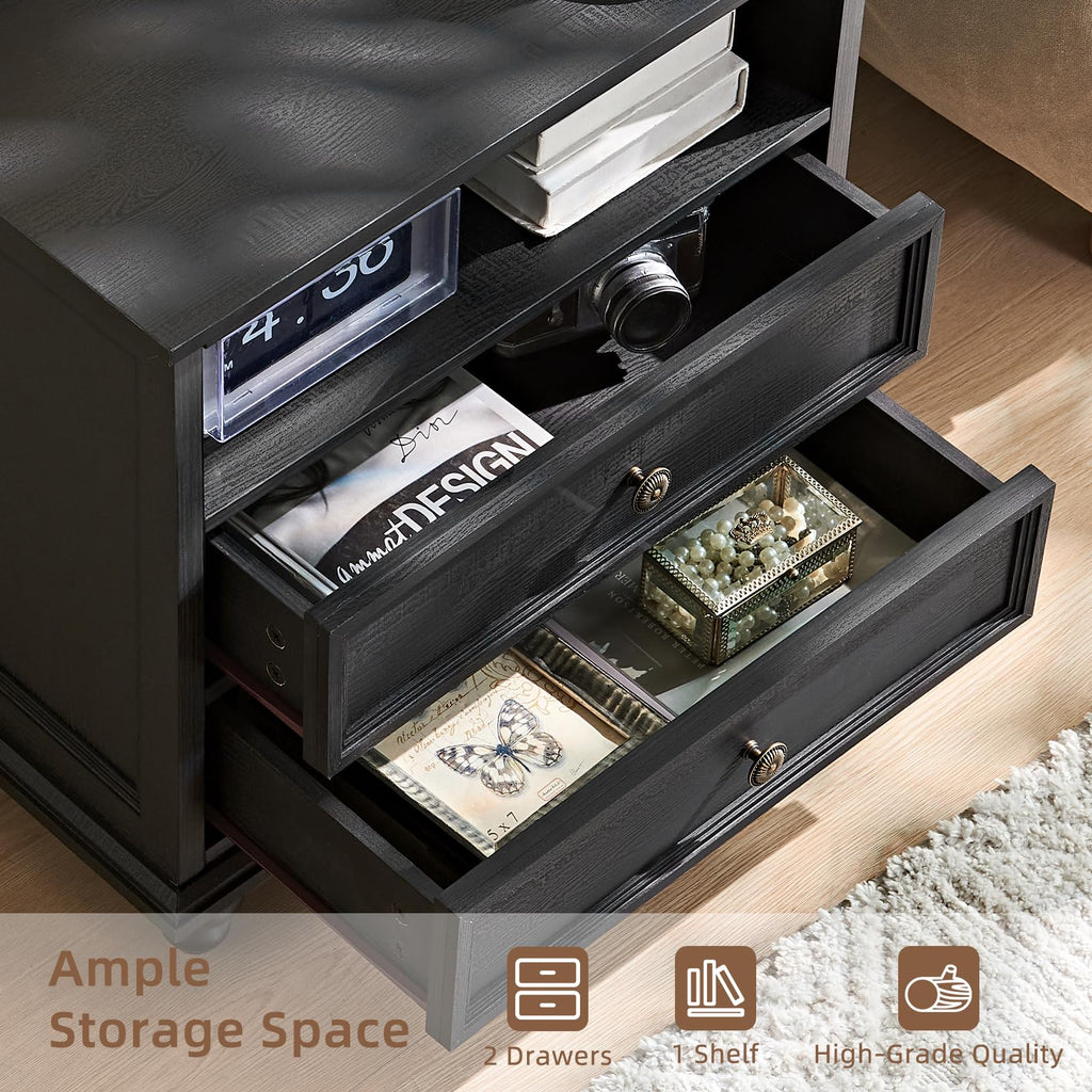 Dark wood dresser drawers with metal slide rails and storage compartments