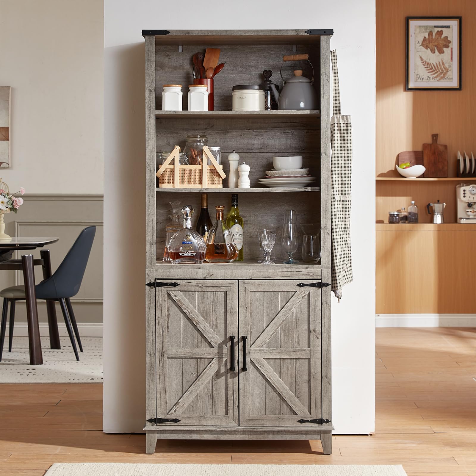 70in Tall Bookshelf 5 Tier Bookcase with Barn Doors and Adjustable Shelves, Blue Farmhouse Book Shelf with Storage Cabinet, Wood Freestanding Display Bookshelves for Bedroom, Living Room | Bookcase, Barn Doors, Adjustable Shelves, Book Shelf, Storage Cabi