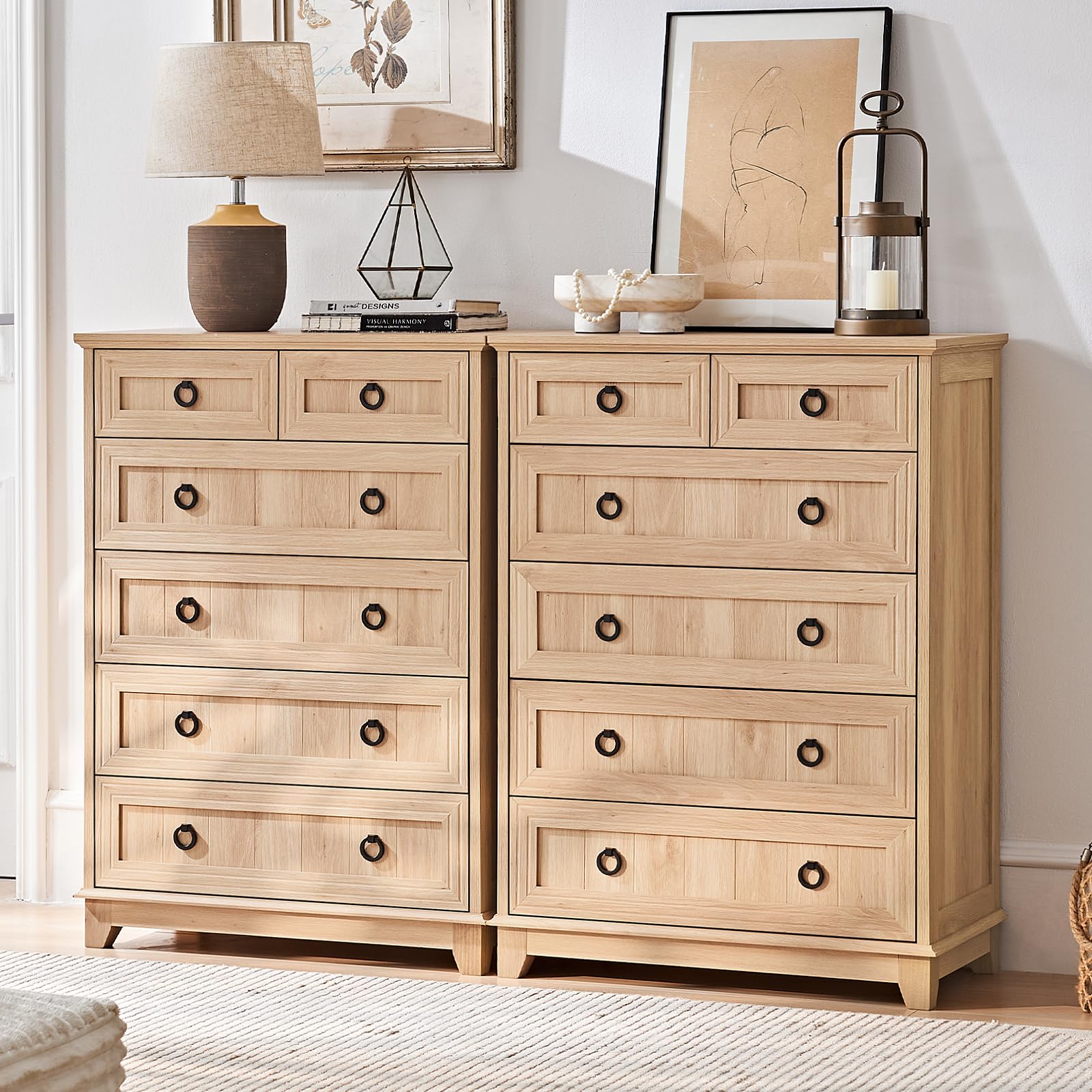 18" Farmhouse Night Stand with Charging Station, 2 Drawers End Table Dresser for Bedroom, Blue Wooden Nightstand, Bed Side Table with Open Shelf, Bedside Cabinet for Living Room, Closet