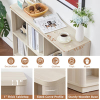 Light wood 8-cube storage book shelf with thick tabletop and open cubbies