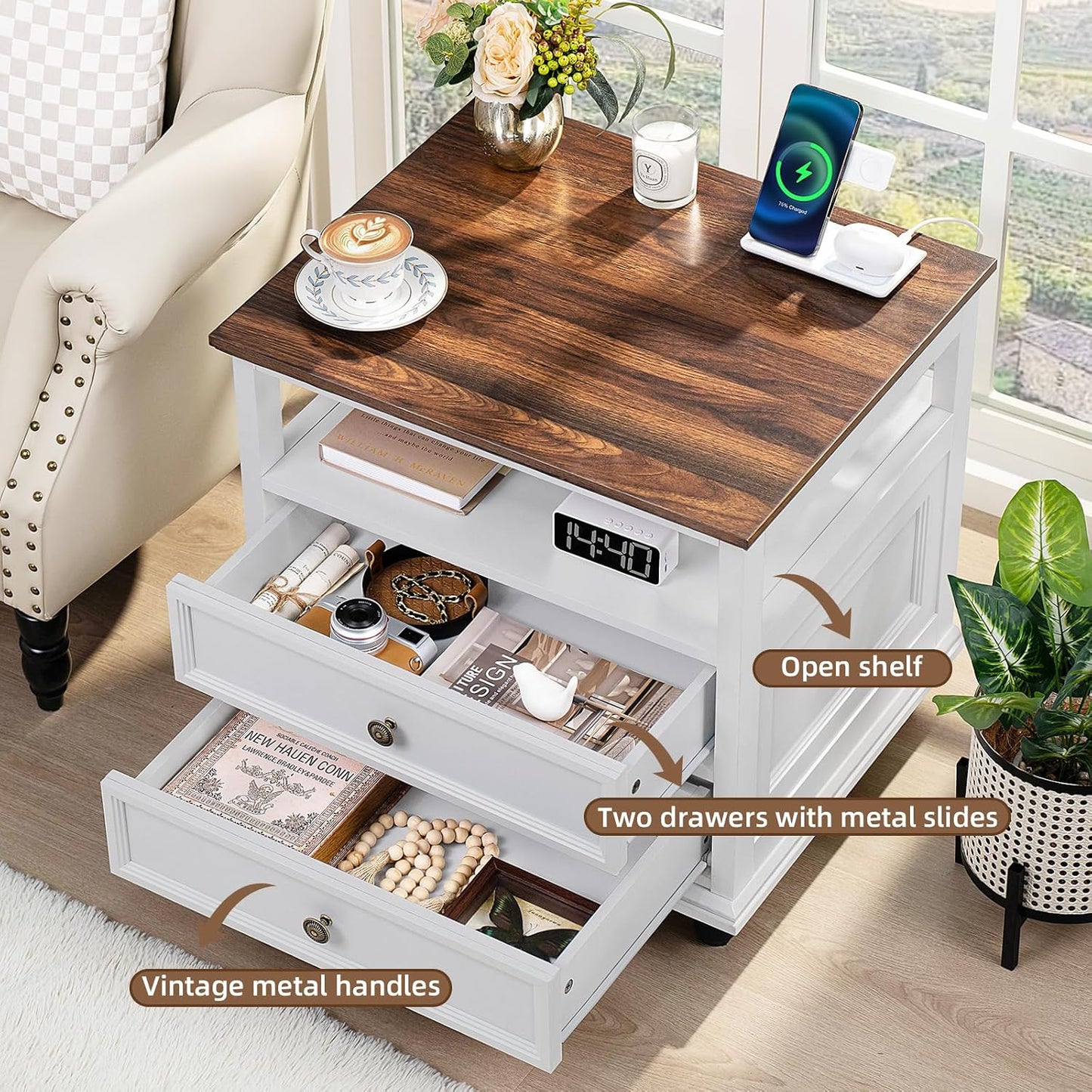 Joaxswe Farmhouse Dresser and Nightstand Sets 3 Piece, Nightstands Set of 2 and 7 Drawers Dresser for Bedroom, 54" Wide and 24" Inch Night Stand Set for Bedroom, Living Room, Hallway