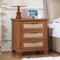 Tea brown rattan-style nightstand with 3 drawers and woven front panels