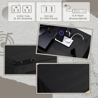 Record player stand power panel with AC outlets, USB ports, and power cord diagram