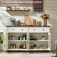 White double-door storage cabinet with multiple adjustable shelves and drawer fronts
